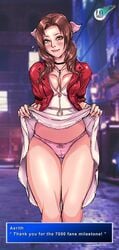 1girls aerith_gainsborough blush blushing brown_hair cameltoe faymantra female female_only final_fantasy final_fantasy_vii green_eyes looking_at_viewer panties small_panties solo