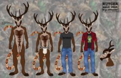 anthro antlers balls biped body_hair cervid cervine clothed clothing english_text facial_hair flannel foxmusk fur genitals hi_res horn living_tail male male_only mammal muscular red_deer redneck reptile rutger scalie snake snake_tail solo text