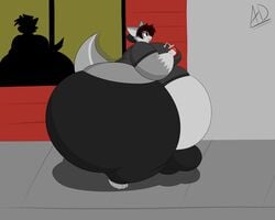 5:4 absurd_res angelowo anthro ass big_butt bulge canid canine canis clothing hi_res huge_butt hyper hyper_butt leggings legwear male male_focus mammal obese overweight solo solo_male wolf