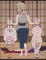 3girls arms_behind_back ass ass_up barefoot blonde_hair bondage closed_eyes crying feet feet_focus feet_up female female_focus female_only femdom femsub foot_fetish foot_focus green_eyes ino_yamanaka lesbian lezdom looking_at_viewer milf multiple_girls multiple_subs naked naked_female naruto nude nude_female open_mouth open_toe_shoes pink_hair rope sakura_haruno saliva saliva_drip saliva_string saliva_trail smile soles solo_female solo_focus spread_toes suspension tickle_torture tickling tickling_feet tied_toes toe_curl toe_scrunch toe_spread toes tsunade wtfeather young younger_female yuri