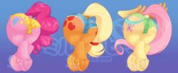 3girls animated anus applejack_(mlp) ass butt cameltoe cutie_mark dock earth_pony equine female female_only feral fluttershy_(mlp) friendship_is_magic frosting furry gif milkibee my_little_pony panties pegasus pinkie_pie_(mlp) pussy rear_view simple_background underhoof watermark wings