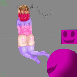 adshtorm akumu_(glitchtale) ass before_sex bete_noire brown_hair exposed_ass female glitchtale legwear looking_away monster pink_hair pink_highlights pink_legwear pink_sweater rape speech text undertale undertale_fanfiction