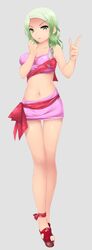 big_breasts cute goddess green_eyes green_hair high_heels huniepop pink_clothing purple_clothing skirt theiatena_venus topwear white_skin