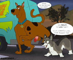 anthro canine hanna-barbera male_only mystery_machine penis scooby-doo scooby-doo_(character) speech_bubble van vehicle