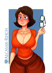 alcasar-reich big_breasts brown_hair female scooby-doo short_hair solo solo_female solo_focus velma_dinkley