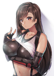 1girls abs alternate_breast_size belly big_breasts brown_eyes brown_hair female final_fantasy final_fantasy_vii fit long_hair looking_at_viewer midriff nagase_haruhito navel nipples nipples_visible_through_clothing solo source_request tifa_lockhart