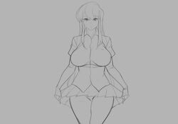 1girls big_breasts clothed curvy deadpan komi-san_wa_komyushou_desu komi_shouko looking_at_viewer metal_owl panties pose school_uniform schoolgirl sketch skirt_lift solo source_request standing thick_thighs wide_hips