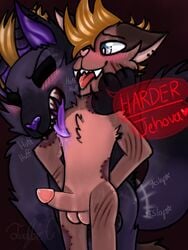 anal anal_sex bites black_eyes black_fur blood blue_eyes bondage brown_fur eddsworld feline furry jehovah's_witnesses_(artist) male pain tom_(eddsworld) tord_(eddsworld) werewolf wolf yaoi