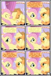 absurd_res applejack_(mlp) blonde_hair clothing comic cunnilingus dialogue duo english_text equid female female/female feral fluttershy_(mlp) friendship_is_magic furry gutovi-kun hair hat headgear headwear hi_res mammal my_little_pony oral orange_body page_16 page_number sex text vaginal_penetration yuri