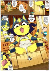 ! 1boy 1girls 2020 ? animal_crossing ankha ass big_ass big_eyes black_eyes blue_fur blush bored breasts brown_hair cleavage comic crossed_legs dangerking11 egyptian english_text fang feet feline female furry giant giantess half-closed_eyes hi_res larger_female macro male naked_bandage nintendo paws pussy shortstack sitting size_difference smaller_male speech_bubble spread_legs thick_thighs thighs throne underboob undressing villager_(animal_crossing) white_border wide_hips yellow_eyes