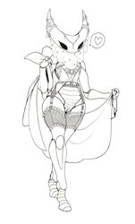 1girls bottomless clothed clothing corset female female_only fishnets flat_chest garter_belt garter_straps heart hollow_knight hornet_(hollow_knight) longinius monochrome pussy solo white_background