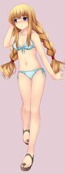 1girls artist_request bikini blonde_hair blue_bikini blue_eyes blush blushing braided_twintails cg_art cleavage cute female female_only huniepop long_hair medium_breasts petite sandles slave_handles solo tagme_(artist) tiffany_maye twintails wedge_heels wedges