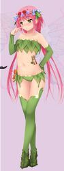 armband costume cute fairy fairy_wings flower green green_eyes green_panties high_heels huniepop kyu_sugardust nature panties petite pink_hair small_breasts stockings tattoo white_skin