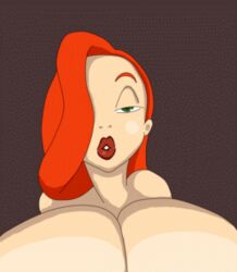 animated breast_press breast_squeeze disney female first_person_view jessica_rabbit kissing open_mouth pov red_hair red_lipstick vylfgor who_framed_roger_rabbit