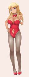 1girls alternate_costume alternate_hairstyle big_breasts blonde_hair bunnysuit costume female female_only game_cg high_heels huniepop jessie_maye milf pantyhose playboy_bunny_leotard solo