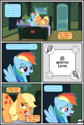 absurd_res anus applejack_(mlp) ass ass_up big_butt blonde_hair comic dialogue duo english_text equid female female/female feral friendship_is_magic furry genitals group gutovi-kun hair hi_res mammal my_little_pony orange_body page_8 page_number pussy rainbow_dash_(mlp) text yuri