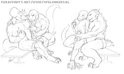 2013 anthro anthro_on_anthro bench biceps ceratopsian clothing dinosaur erection genitals group handjob horn humanoid_genitalia humanoid_penis hypnosis jockstrap male male/male mind_control monochrome muscular muscular_male nipple_fetish nipple_play nipples nude ornithischian overweight overweight_male pecs penile penis reptile scalie sex sitting spelunker_sal text triceratops underwear underwear_around_one_leg url zsisron