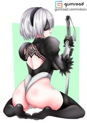 android big_breasts blindfold bob_cut female female_only nier nier:_automata noboru_revista short_hair solo solo_female solo_focus square_enix white_hair yorha_2b