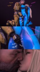 3d bitter_babe blonde_hair bodysuit female fingering green_eyes ironside kissing male male/female metroid mole_under_mouth nintendo rape rubbing samus_aran sarah_bryant virtua_fighter