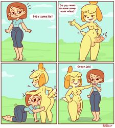 1futa 1girls animal_crossing animal_crossing_girl anthro areolae balls barefoot bent_wrist blush breasts canid canine canis cum cum_drip cumshot dickgirl domestic_dog duo ejaculation english_text erect_nipples erection featureless_feet featureless_hands fellatio female female_on_anthro fully_clothed furry futa_on_female futanari genitals heart highres human human_on_anthro intersex interspecies isabelle_(animal_crossing) large_breasts mammal nintendo nipples nude oral penile penis red7cat sex testicles text villager_(animal_crossing) wide_hips