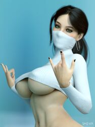 3d \m/ big_breasts breasts cleavage female female_only large_breasts mask sasha_(smz-69) smz-69 solo solo_female underboob