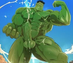 balls bara big_balls big_penis boner cum erection flexing gay green_skin hulk hulk_(series) male male_only marvel marvel_comics muscles muscular orgasm penis solo solo_male sweaty thy_carker thymilph