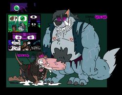 2019 ? all_fours anothermeekone anthro anthro_on_anthro balls belly biceps big_balls big_penis bodily_fluids bottomwear canid canine canis clothing comic cum cum_on_ground drooling duo english_text fellatio genital_fluids genitals growth human human_to_anthro humanoid_genitalia humanoid_penis larger_male male male/male mammal monte_(worgenrouge) muscle_growth muscular muscular_male nipples oral pants pecs penile penis saliva sex shirt size_difference smaller_male species_transformation submissive submissive_male sweat text topwear torn_clothing transformation wolf