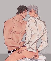 2boys amaguni_hitoya amayado_rei black_hair gray_hair hypnosis_mic male_only male_penetrating tagme yaoi