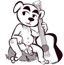 animal_crossing anthro balls belly canid canine canis domestic_dog fur genitals guitar k.k._slider male male_only mammal musical_instrument nintendo nude penis plucked_string_instrument simple_background sitting sketch solo string_instrument topony uncut vein video_games white_background white_body white_fur