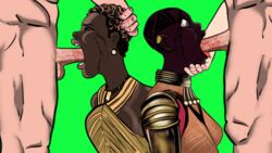 2boys 2girls animated animated_gif black_panther_(series) chin_grab clothed_female_nude_male danai_gurira dark-skinned_female dark_skin deepthroat face_fucking fellatio forced_oral gif head_grab human interracial light-skinned_male light_skin lupita_nyongo marvel marvel_cinematic_universe mascara nakia okoye open_mouth oral oral_penetration oral_sex pale-skinned_male penis plusbestia runny_makeup slave slavegirl teeth teeth_showing tight_throat tribal uncensored unseen_male_face wakanda wakandan