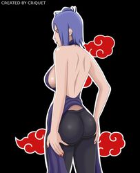 akatsuki_(naruto) ass ass_grab blue_hair clothing criquet female female_only konan naruto naruto_(series) naruto_shippuden orange_eyes piercing simple_background thick_ass