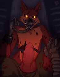 anthro erection five_nights_at_freddy's five_nights_at_freddy's_4 fox foxy_(fnaf) furry furry_only hook knot knotted_penis machine male male_only nightmare_foxy no_humans pants pants_down penis penis_out red_fur sharp_teeth solo solo_focus solo_male taker_pov veiny_penis video_games yellow_eyes