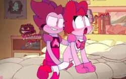 bedroom gloves heart-shaped_pupils pink_hair pink_skin reset_spinel_(steven_universe) selfcest sex shirt shoes socks spinel_(steven_universe) steven_universe yuri