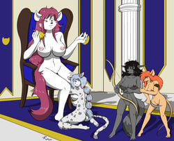 2016 4_breasts anthro ball_of_yarn black_hair black_nose blue_eyes blue_hair bow_(weapon) breasts brown_eyes bucky_o'hare_(series) clarisse_(yawg) domestic_cat felid feline felis fur furry genitals green_eyes grey_body grey_fur hair hi_res jenny_(bucky_o'hare) knife looking_back mammal mary_(sailoranna) mouse multi_breast murid murine navel nude orange_hair pantherine pink_hair pink_nose procyonid pussy raccoon ranged_weapon rodent sailoranna size_difference snow_leopard tracy_(sailoranna) weapon yarn