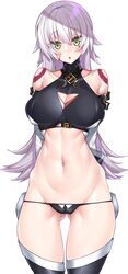 aged_up alternate_hairstyle ass_visible_through_thighs big_breasts breasts fate/apocrypha fate/grand_order fate_(series) green_eyes jack_the_ripper_(fate/apocrypha) looking_at_viewer midriff navel open_mouth pale-skinned_female pale_skin scar silver_hair thighhighs thin watosu_(watosu_mama) wide_hips