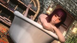 bath bathtub bethesda_softworks closed_eyes elf feet_up female game_screenshot necrosisxiii original_character skyrim the_elder_scrolls