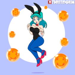 1girls 2d 2d_animation animated aqua_hair blue_pantyhose bouncing_breasts bowtie breasts bulma bulma_(bunny) bulma_briefs bunny_ears bunny_girl bunny_tail bunnysuit detached_collar dragon_ball dragon_ball_(classic) dragon_ball_(object) female green_hair hopping patreon red_heels red_high_heels shounen_jump solo teal_hair teenage_bulma teenage_girl teenager thighs twistedgrim wrist_cuffs