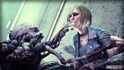 1girls 3d absurd_res blonde_hair bob_cut bondage clothed clothing crying drain_deimos extreme_french_kiss female french_kiss hazel_eyes january_van_sant leather_vest monster monster_on_female open_mouth oral oral_creampie oral_cumshot oral_insertion oral_penetration parasite resident_evil resident_evil_3 resident_evil_3_remake resident_evil_resistance restrained short_hair source_filmmaker t-shirt tattoo tentacle xxxgingeslut357xxx