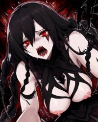 ai_generated black_hair breasts breasts_out demon demon_girl fear original_character red_eyes screaming screaming_for_help screaming_in_pain