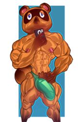 2020 animal_crossing bara blue_eyes brown_fur carlsagoart daddy daddy_kink furry gay male_only muscle muscles muscular nintendo nipples penis sago smartphone solo solo_male tom_nook