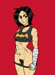 2d abs batgirl black_hair bottomless cassandra_cain dc dc_comics frank_draws hairy_pussy knarf_at_night muscular_female pubic_hair scars sweat