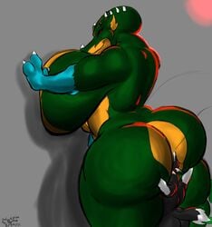 anthro ass big_breasts big_butt bigshow bill breasts duo female hi_res huge_breasts huge_butt kraid krina larger_female male mammal metroid mythology nintendo nude reptile scalie size_difference smaller_male stinkface straight transparent_tail video_games