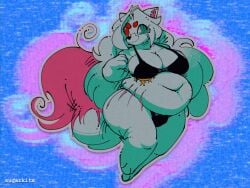 animated anthro anthro_female big_breasts black_bikini breasts chubby chubby_female fat female female_anthro female_focus filter furry furry_female no_humans obese obese_female sugarkits thick_thighs white_fur wide_hips