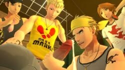 3d 4boys blonde_hair boys bros_being_bros condom cum erection filled_condom gay hanamura_yousuke handjob junpei_iori kanji_tatsumi male male/male/male/male male_only muscular penis persona persona_3 persona_4 persona_5 pleasure_face precum_drip ryuji_sakamoto shocked source_filmmaker tongue_out yaoi