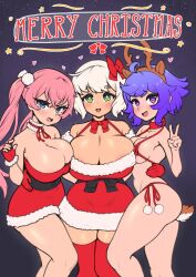 3girls big_ass big_breasts christmas christmas_clothing christmas_outfit elara_(whomperfruit) haruka_(whomperfruit) huge_ass huge_breasts multiple_girls original_character runa_(whomperfruit) small_ass small_breasts whomperfruit