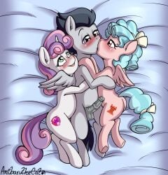 anibaruthecat animal_genitalia animal_penis balls blue_hair blush cozy_glow_(mlp) cutie_mark equid equine equine_genitalia equine_penis female feral feral_on_feral french_kiss friendship_is_magic green_eyes grey_body hasbro horn horse kissing male my_little_pony pegasus pink_body pink_hair pony purple_eyes purple_hair red_eyes rumble_(mlp) smile sweetie_belle_(mlp) tail unicorn white_body wings young