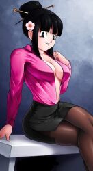 black_panties black_skirt chichi dragon_ball pink_jacket