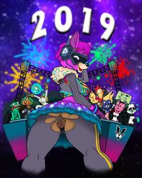 2019 christomwow cuddle_team_leader dj_bop edited epic_games fireworks fireworks_team_leader fortnite leviathan_(fortnite) looking_at_viewer looking_back moisty_merman new_year nightshade_(fortnite) no_humans panda_team_leader spooky_team_leader tagme tender_defender