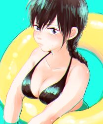 1girls bikini black_hair blue_eyes braids canon_genderswap cleavage female female_only genderswap_(mtf) gintama hijikata_tenko hijikata_toshiro innertube long_hair looking_at_viewer mame_(pixiv) medium_breasts rule_63 slightly_chubby solo swimming swimsuit twin_braids upper_body wet_skin