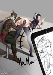 ass ass_grab ass_up black_hair dark-skinned_male dark_skin defeated female humiliating_tattoo humiliation interracial irelia_xan league_of_legends long_hair male presenting presenting_hindquarters pyke taking_picture tattoo tattoo_artist tattoo_machine 拟仅